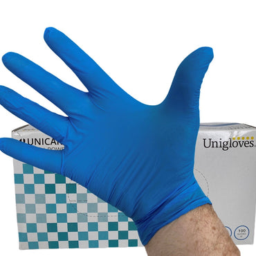 Unigloves Unicare 1.5 AQL Blue Medium Nitrile Gloves – Box of 100